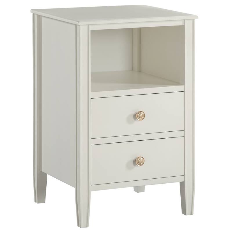 2- Drawer Nightstand with Open Shelf and Brushed Gold Hardware No Assembly