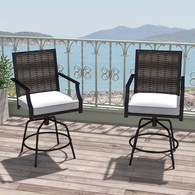 Outdoor Wicker Swivel Bar Stools Set of 2 Patio Chairs with Cushions - 25" x 24" x 45"