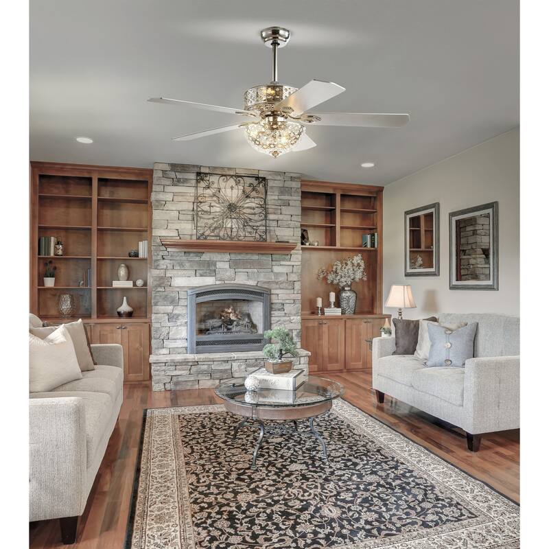 Asher 52" Filigree 6-Light Metal/Wood LED Ceiling Fan, Chrome by JONATHAN Y