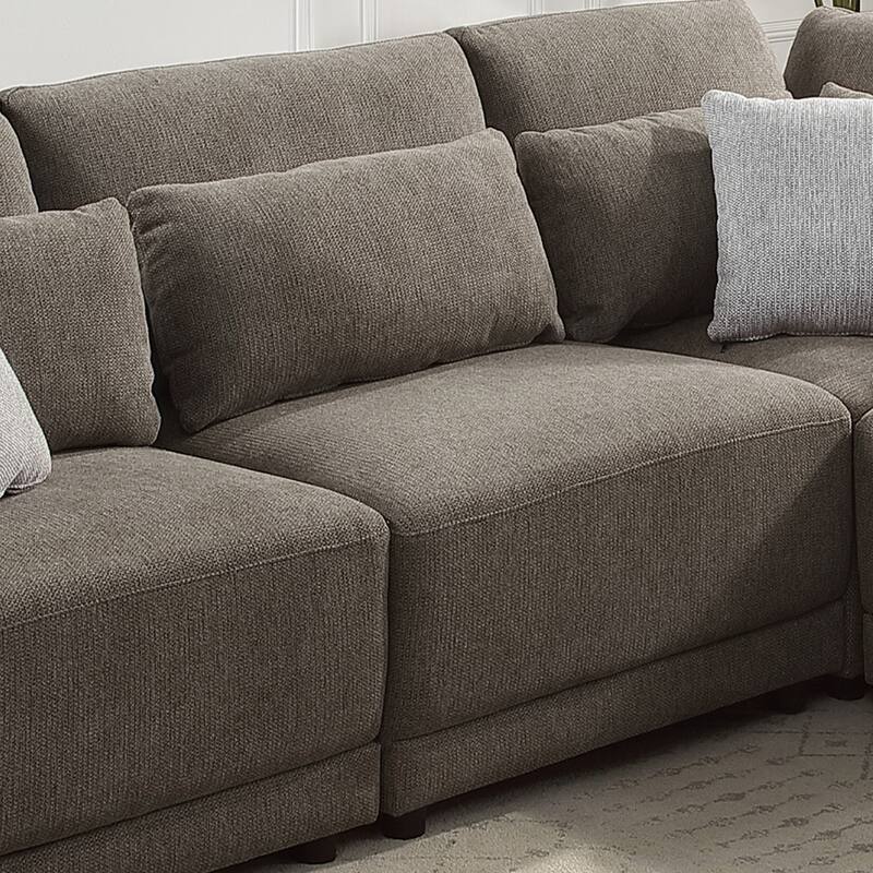 Linen Upholstered Modular Armless Chair with Pillow in Brown