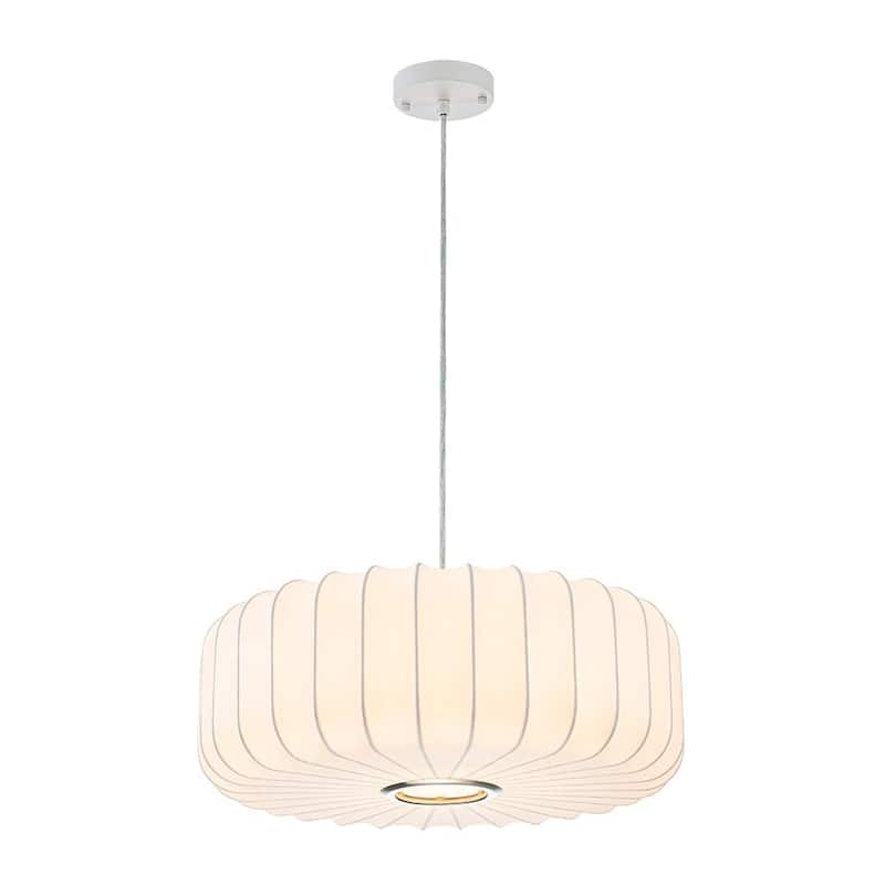 Dimmable Drum 1-Light Hanging Dining Pendant with Silk Shade - 20.1 in