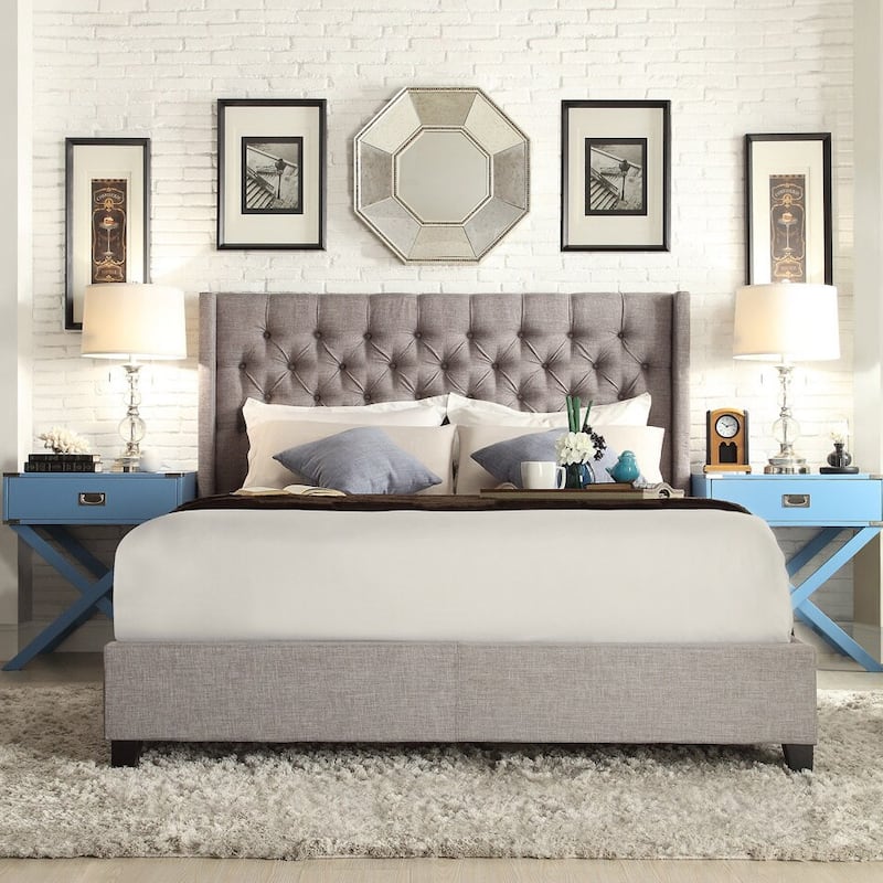 Naples Wingback Button Tufted Upholstered Bed by iNSPIRE Q Artisan - Grey Regular - Queen