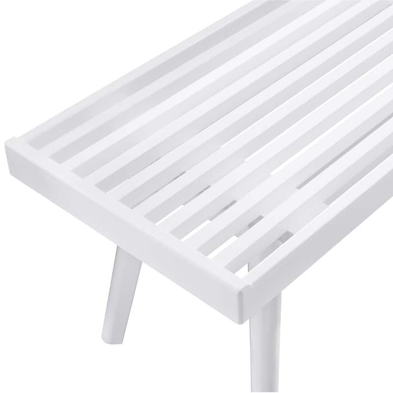 Solid Wood Slatted Bench - White