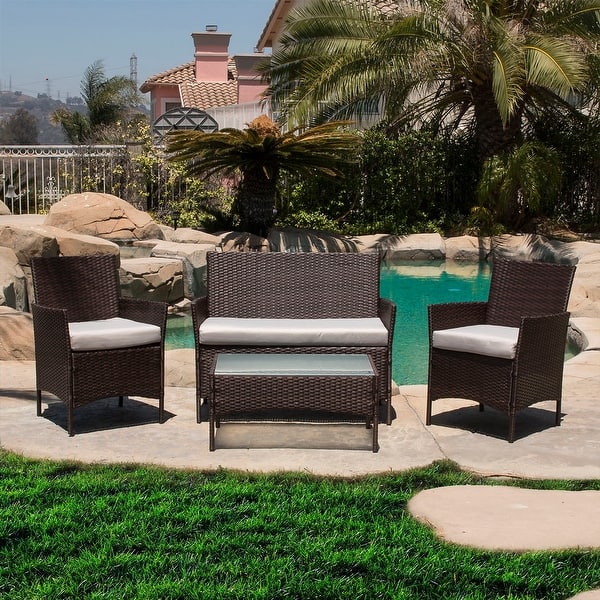Shop Belleze 4 Piece Rattan Outdoor Patio Set 4 Pc Furniture