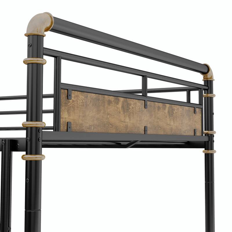 Metal Bunk Bed, Industrial Detachable Bunkbeds with Safety Guard Rails for Teens