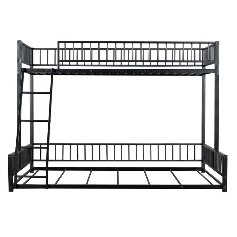 Floor Bunk Bed Heavy Metal Bed Frame with Ladder and Safety Guardrails, Detachable Bunkbeds Design Converts to 2 Platform Beds