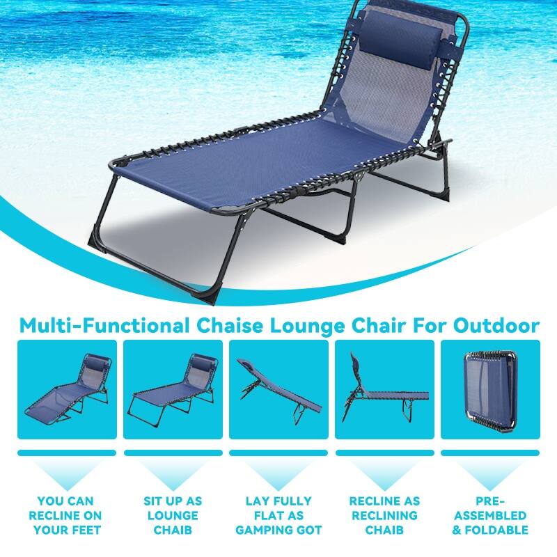 Folding Chaise Lounge Pool Chair Set of 2, Patio Sun Tanning Chair, Outdoor Lounge Chair with 4-Position Reclining Back
