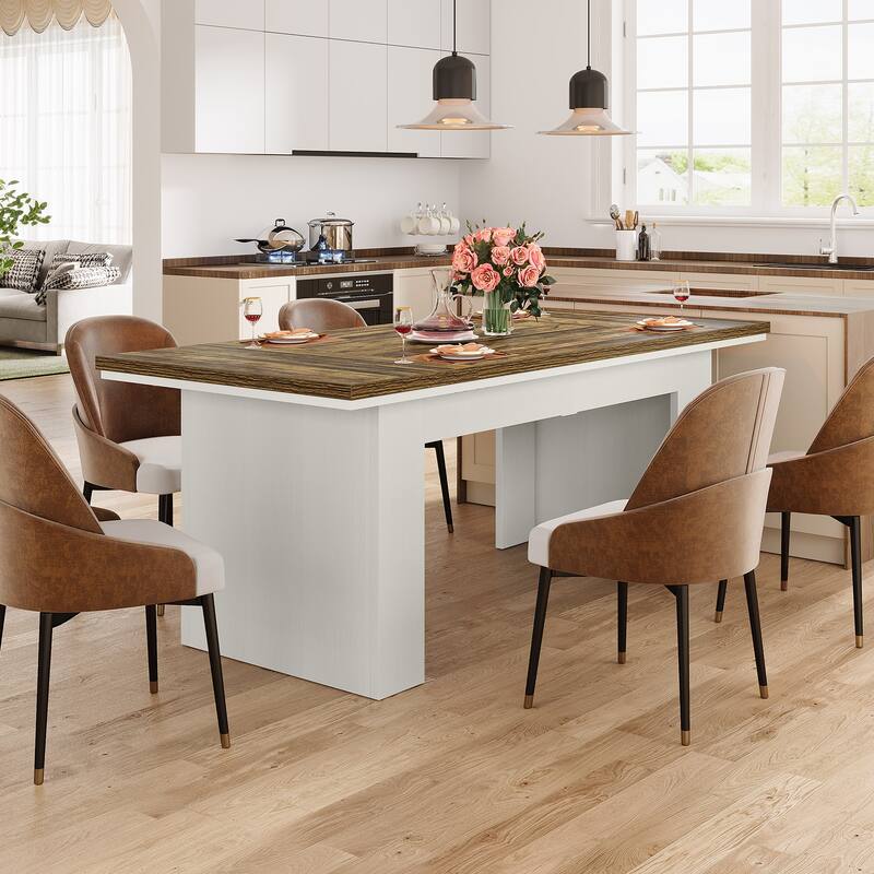 63" Dining Table for 4-6 People, Farmhouse Dining Room Table Rectangle Kitchen Table