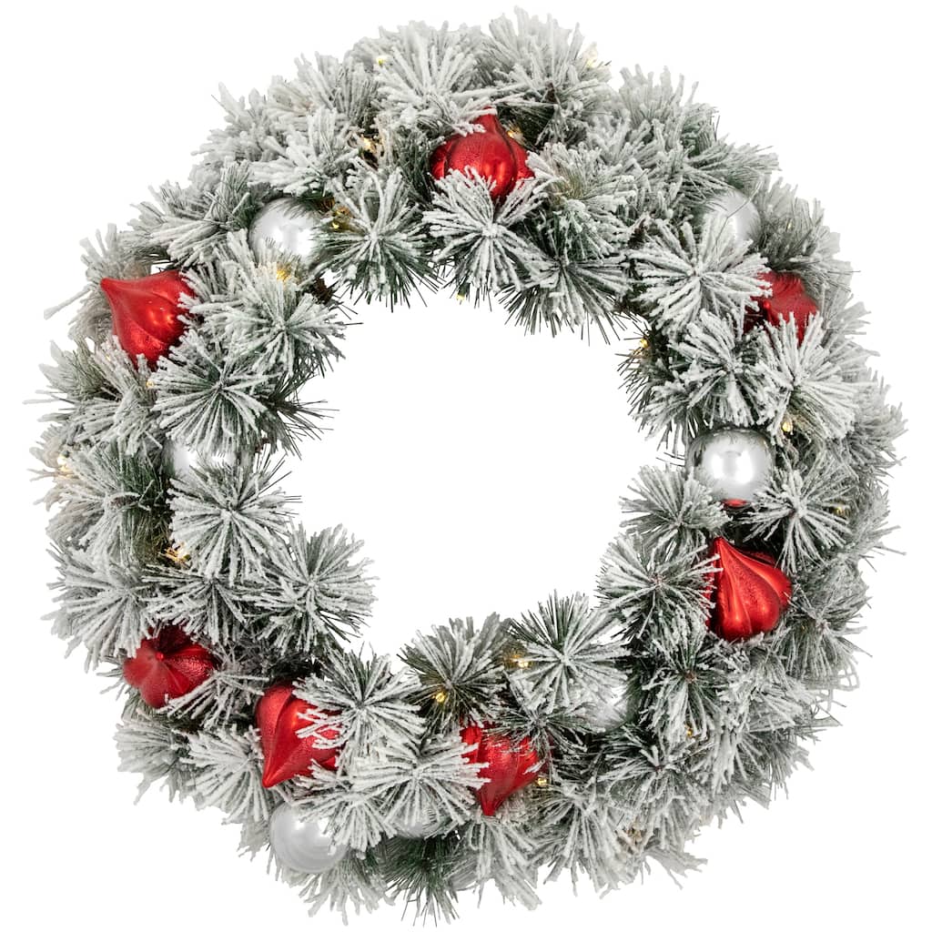 B/O Snowy Bristle Pine Christmas Wreath 24" Warm White LED