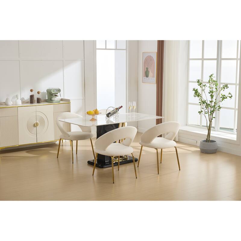 Set of 1 Velvet Fabric Dining Chairs With Curved Backrest and Golden Metal Legs for Kitchen or Dining Room