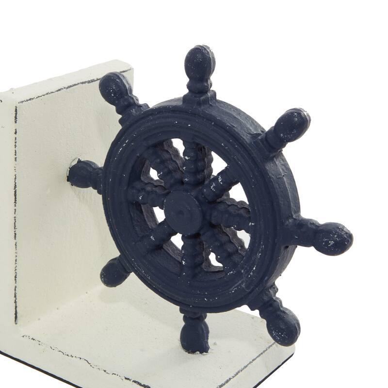 Blue Metal Anchor and Ship Wheel Decorative Bookends (Set of 2)