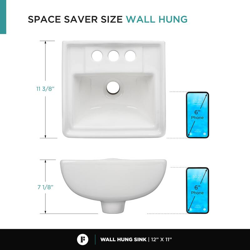 Fine Fixtures Ceramic 12.25-inch Small White Wall-Mount Sink