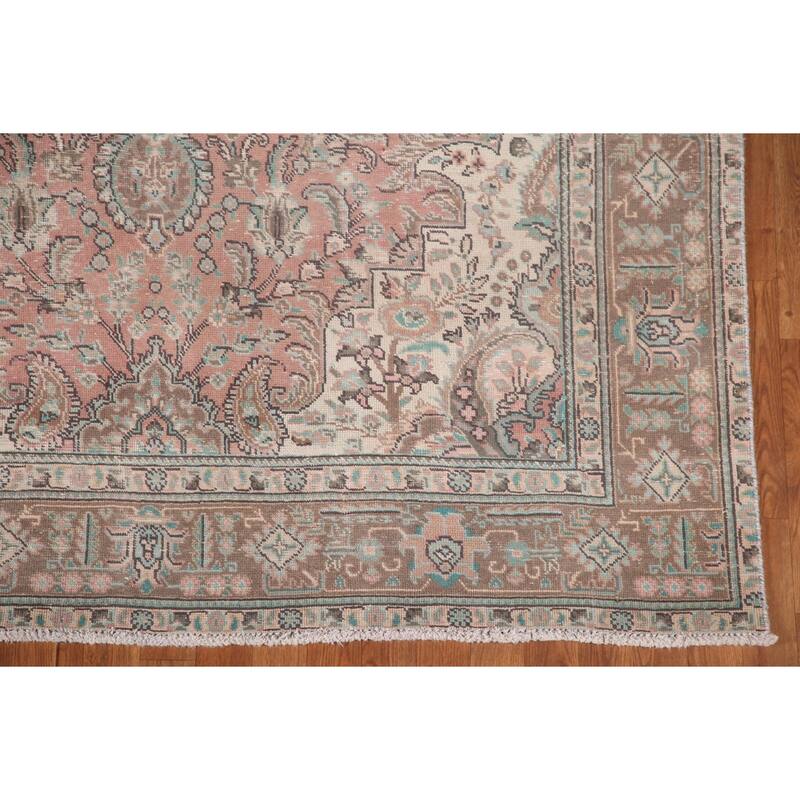 Pink Tabriz Persian Vintage Area Rug Hand-Knotted Wool Carpet - 6'3"x 9'2"