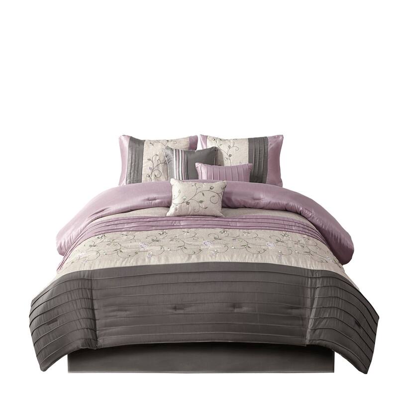 GDF Studio - Embroidered 7-Piece Comforter Set with Decorative Pillows