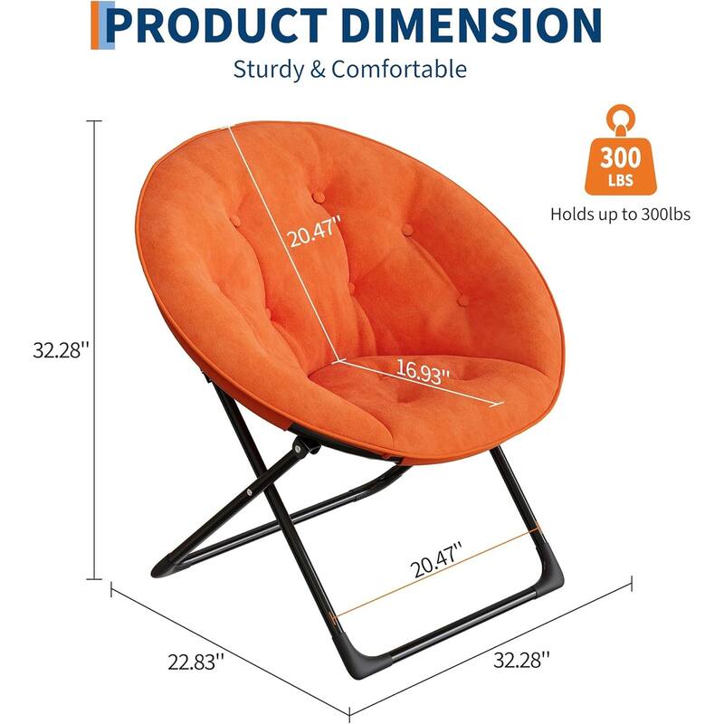 Comfy Folding Saucer Chair for Bedroom, Faux Fur Lounge Moon Chair with Sturdy Metal Frame, Oversized Plush Flower