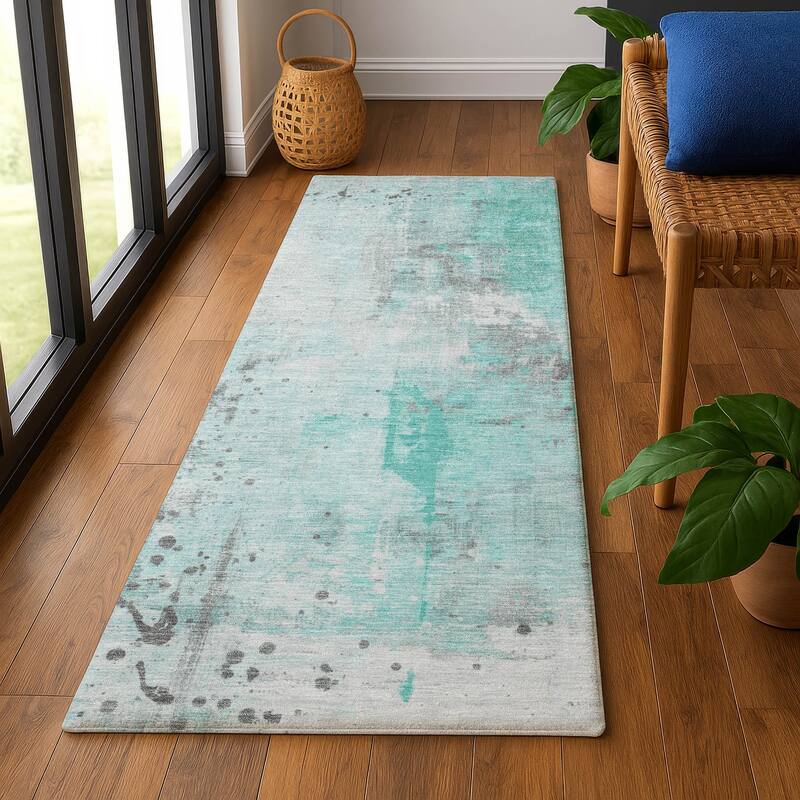 Premium Washable Super Soft Abstract Modern Mayfield Rug - 2'3" x 7'6" - Teal