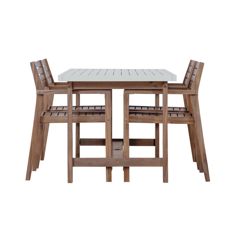 5-Piece Outdoor Acacia Wood Dining Set with Rectangular Table and Umbrella Hole for Family Gatherings