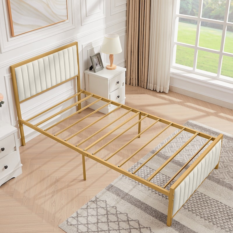 VECELO Upholstered Bed Frame with Tufted Headboard & Footboard Heavy Duty Steel Slats Platform No Box Spring Needed