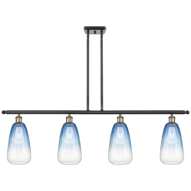 Innovations Lighting Endless Possibilities Ballston - Brookhaven Almond - 4 Light 48" Stem Hung Island Light - Black Antique Brass/Sapphire Blue