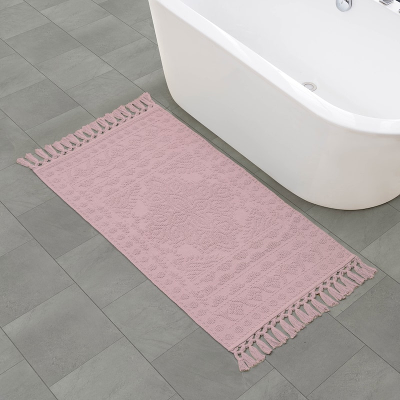 French Connection Nellore Fringe Cotton Bath Rug - 26x49 - Lilac Pink