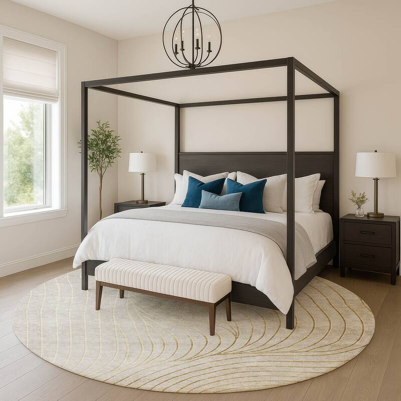 Premium Washable Super Soft Modern Wave Mayfield Rug - Beige - 8' x 8'