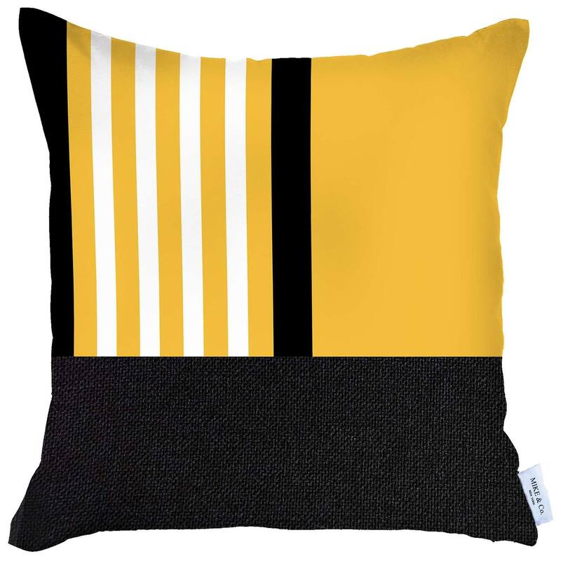 HomeRoots 18" X 18" Yellow Striped Zippered Handmade Polyester Throw Pillow Cover