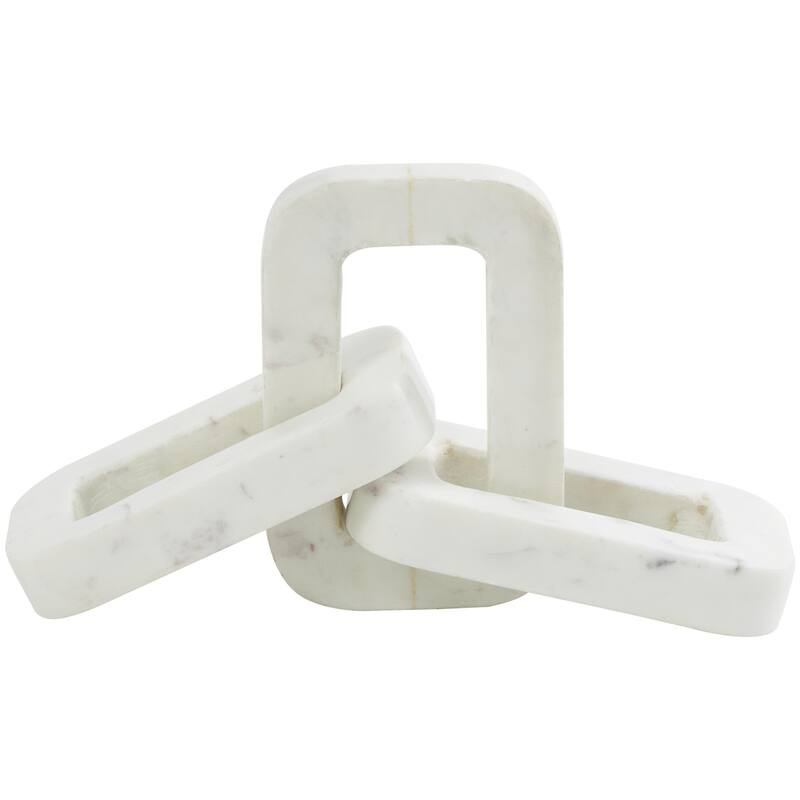 Marble Chain Rectangular 3 Link Decorative Sculpture - White - Roche River Decor - White - 14"W, 3"H