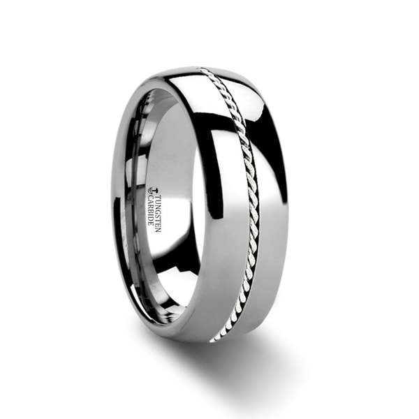 THORSTEN - PHYTHEON Braided Platinum Inlay Domed Tungsten Ring