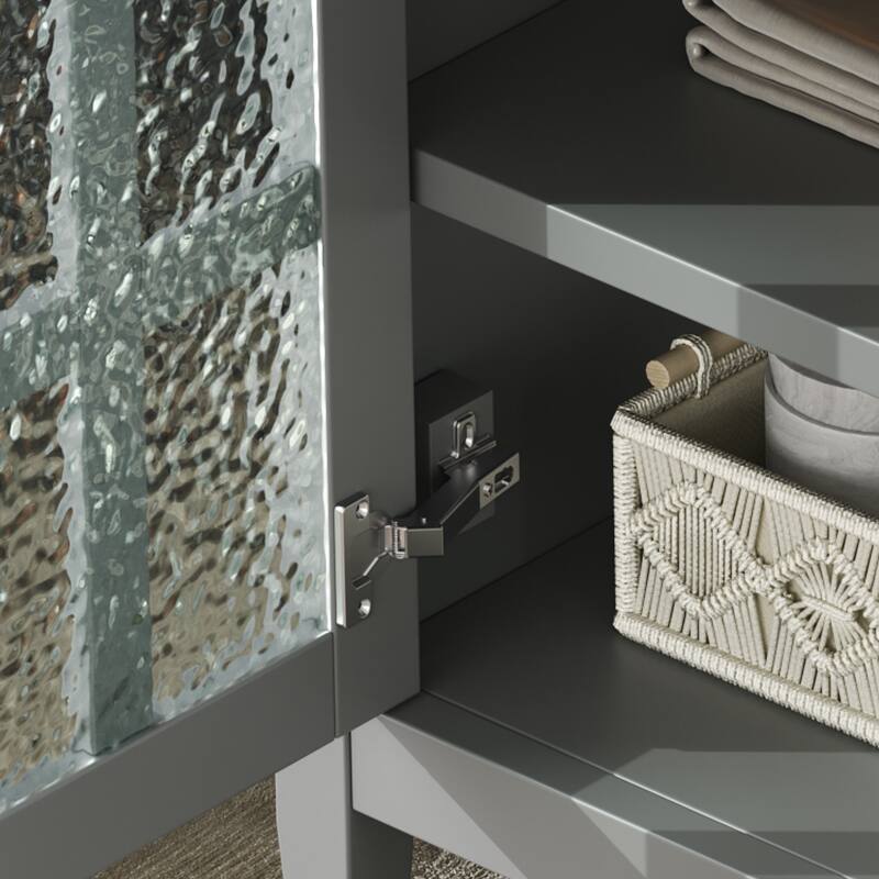 30" Storage Cabinet with Glass Doors, Bathroom Vanity with Ceramic Sink, Adjustable Shelf, Tip-Out Tray and Silver Metal Knobs