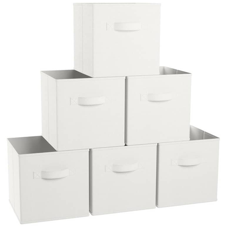 6 Pack Foldable Collapsible Storage Box Bins Shelf Basket Cube Organizer with Dual Handles -13 x 13 x 13 - 13 x 13 x 13 - White