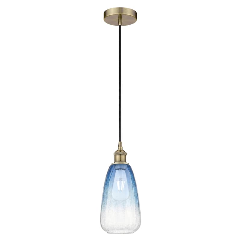 Innovations Lighting Endless Possibilities Edison - Brookhaven Almond - 1 Light 6" Cord Hung Mini Pendant - Antique Brass/Sapphire Blue