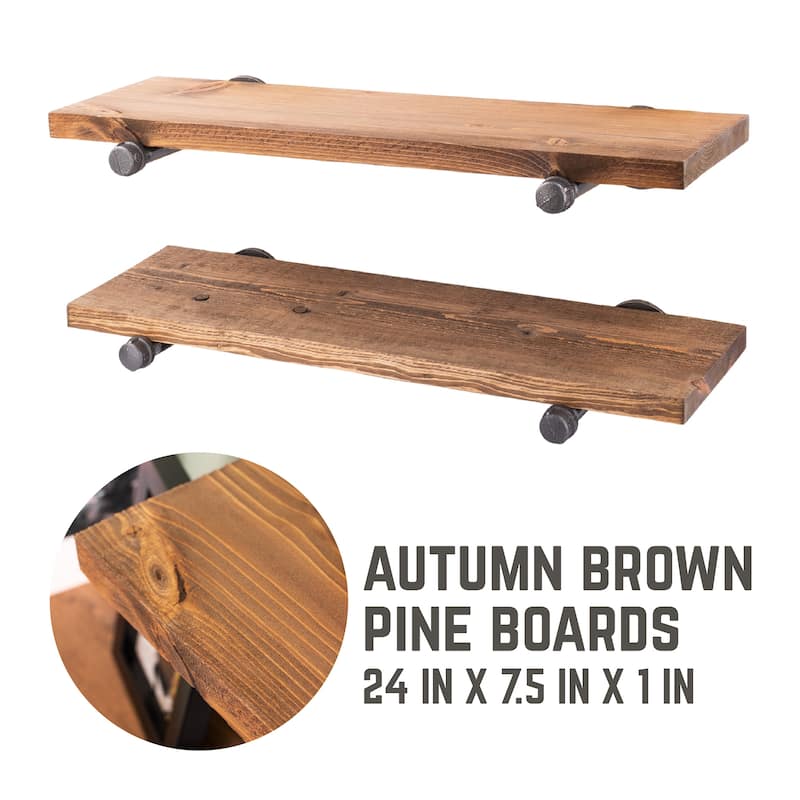 Restore Wood 24 in. Wall Shelf Straight Steel Pipe Brackets, Set of 2
