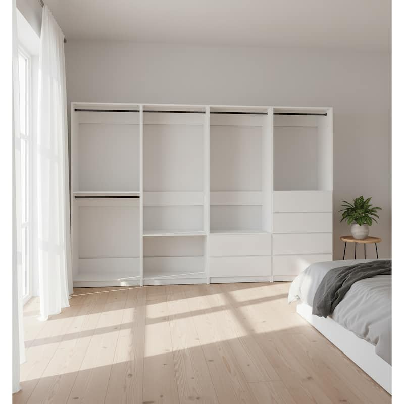 Prosper White Freestanding Walk in Wood Closet System - 125.6"W x 15.7"D x 83" H