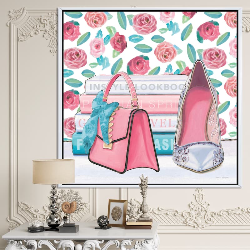 Designart "Pink Fashion high heels I" Posh & Luxe Framed Canvas