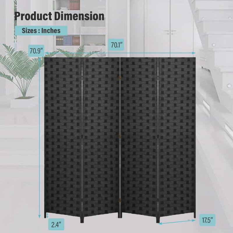 Thane Black 6ft Wood 4-Panel Folding Room Divider Screen