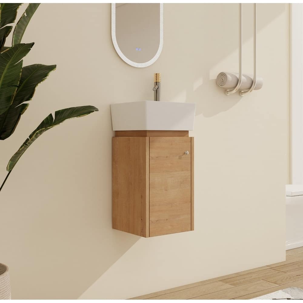 Malwee 12" Floating Bathroom Vanity, Mini Wall Mounted Bathroom Vanity with Ceramic Sink and Soft Close Door