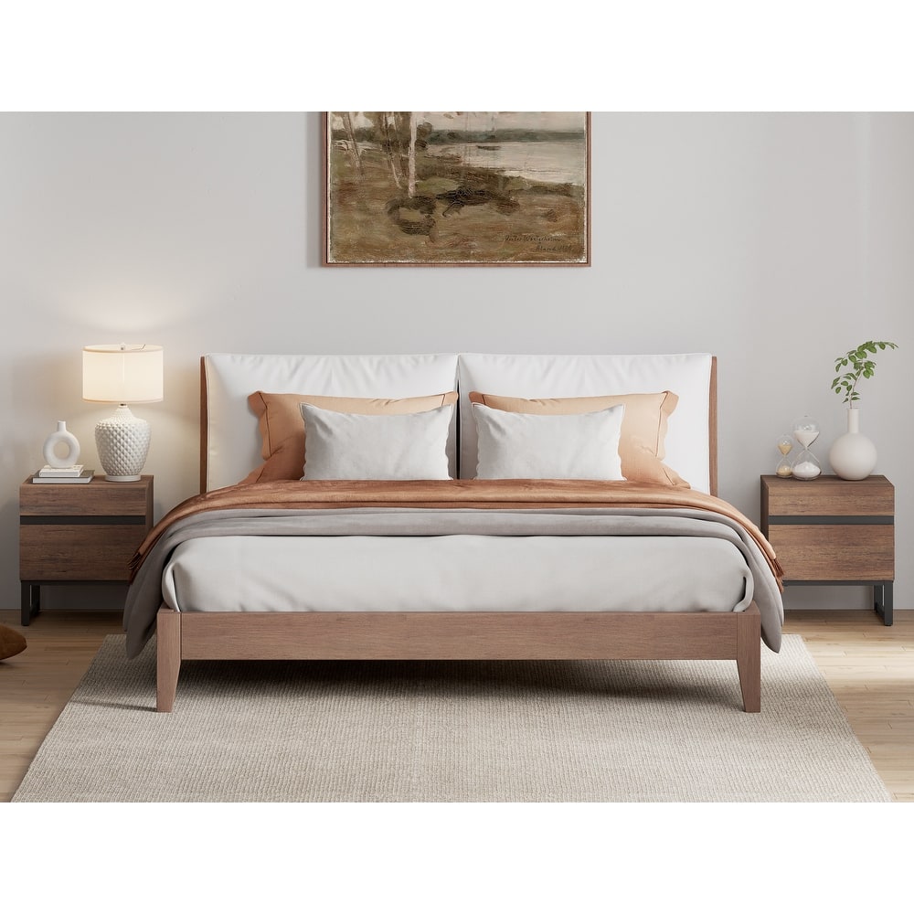 WAMPAT Modern Nightstand with 2 Drawers, Farmhouse BedsideTable with Black Square Iron Leg, Wood Rustic Side End Table