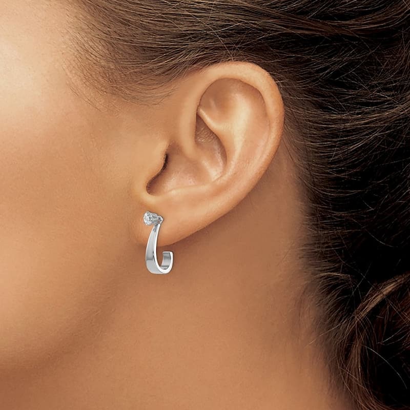 Curata 14k White Gold Solid Polished Surgical steel post J Hoop Jacket CZ Cubic Zirconia Earrings -