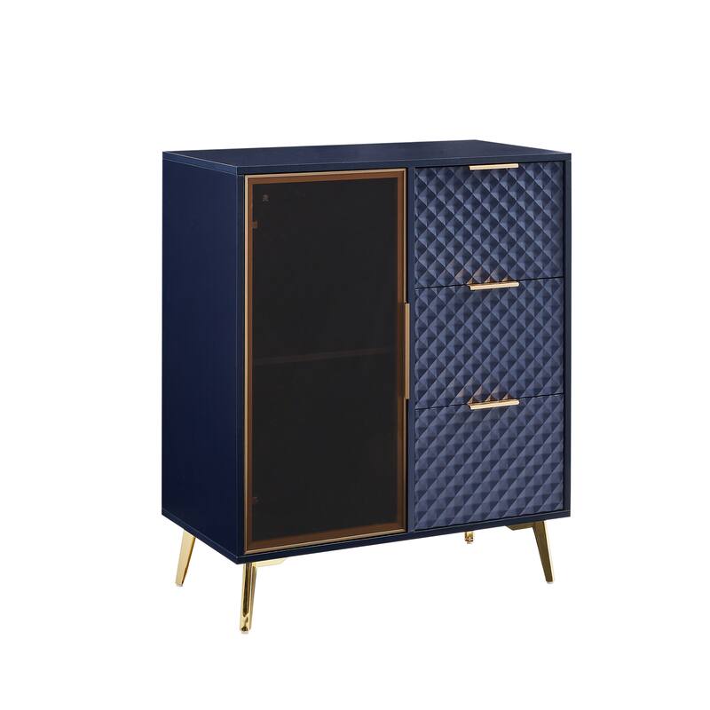 Deluxe Carved Modern Fashion Style Chest of Drawers with Aluminum Alloy Frame Tempered Glass Doors Three Drawer Chest
