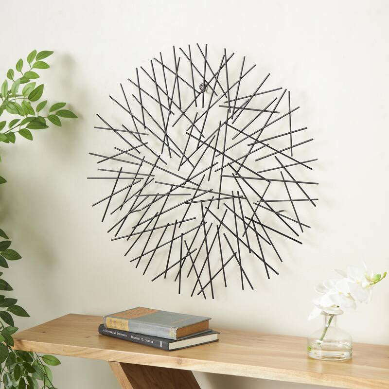 Metal Abstract Overlapping Stick Home Wall Decor - Black - Roche River Decor