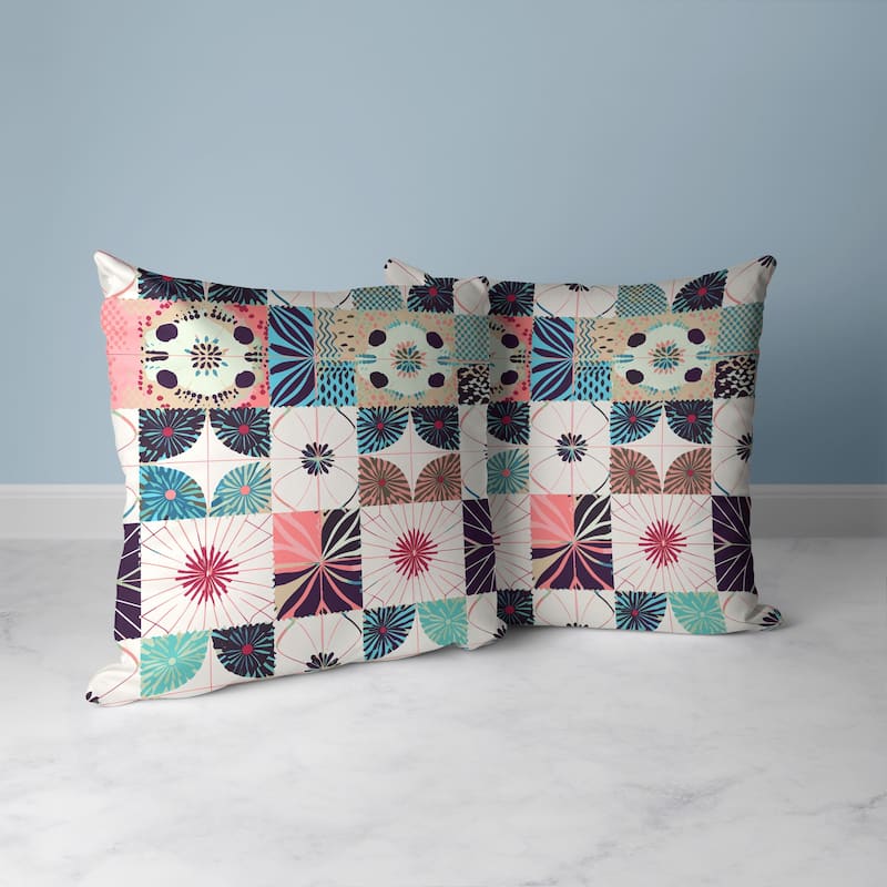 Zellige Dreamscapes Faux Suede Reversible Throw Pillow Blue and Pink