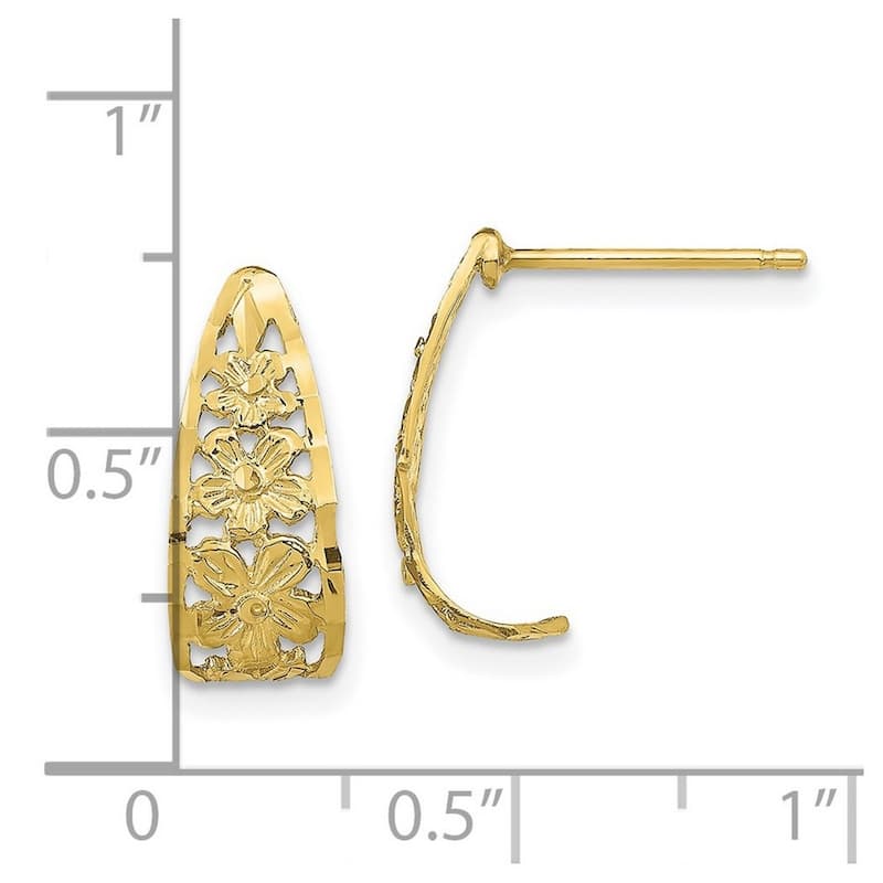 Curata 10k Yellow Gold 17x6mm Sparkle Cut Flower J Hoop Post Earrings