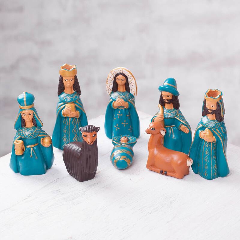 Handmade Ceramic Arrival of Jesus nativity scene (Peru)