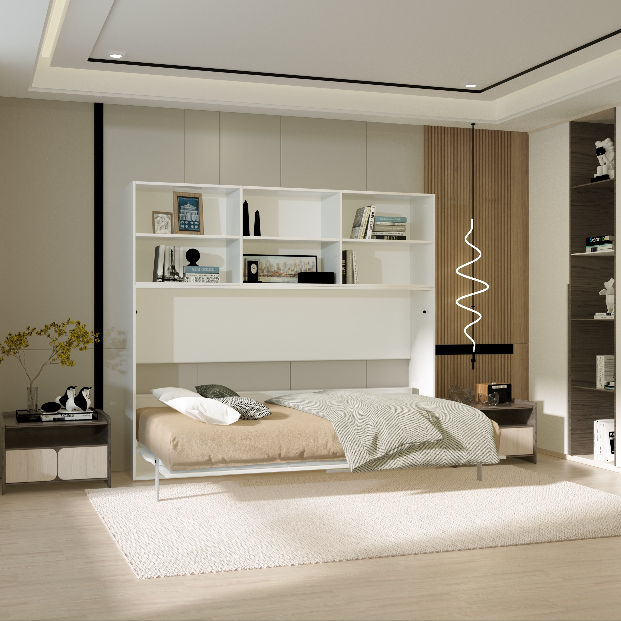 Twin Horizontal Murphy Bed with Allinone and Shelf, Space