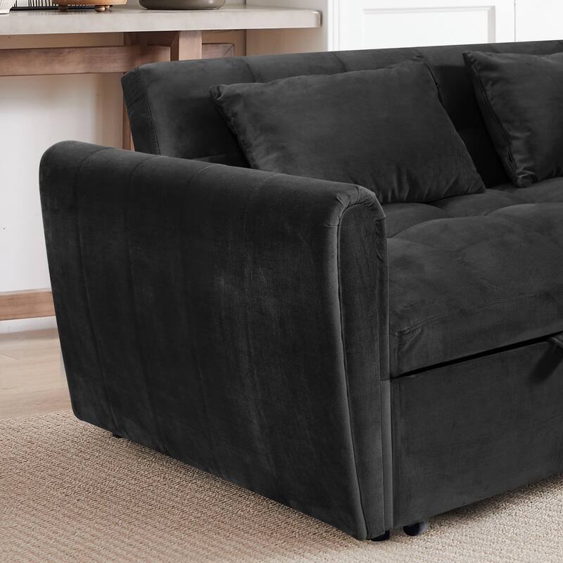 64.9" 3-in-1 Convertible Velvet Double Futon Sofa Bed with 2 Pillows