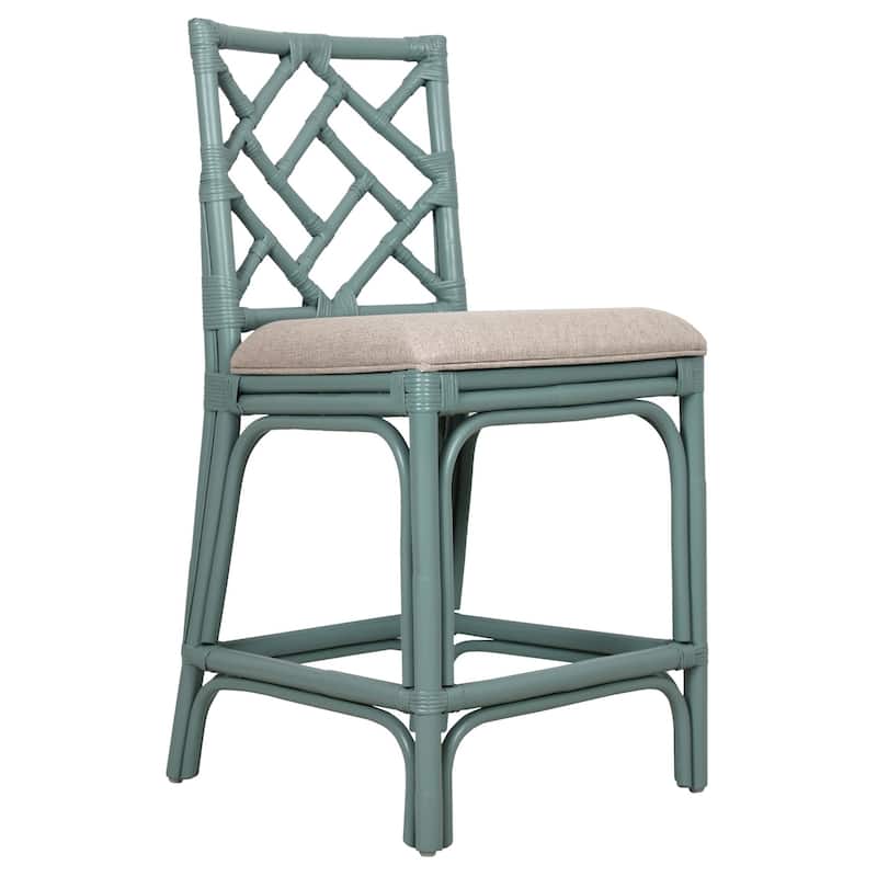 Natural Rattan Handmade Chippendale Single Cushioned Bar Stool by East at Main