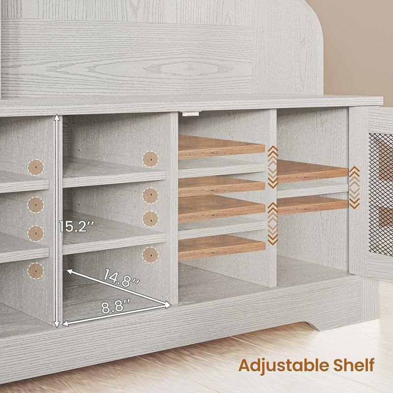 Hall Tree w/ Bench Shoe Storage Shoe Cubby Barn Door Adjustable Shelf