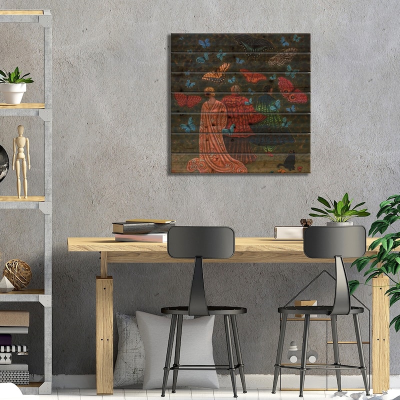 Women In Cloaks Print On Wood by Holly Wood - Multi-Color