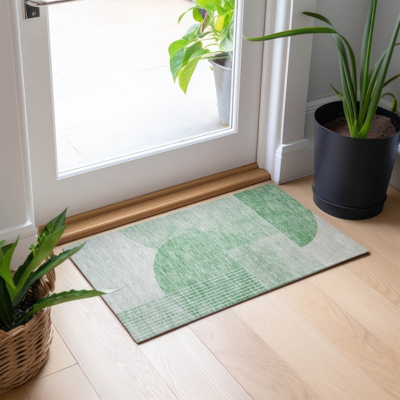 Machine Washable Indoor/ Outdoor Chantille Contemporary Deco Rug - Green - 1'8" x 2'6"