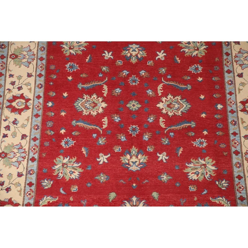 Red Kazak Area Rug Hand-Knotted Floral Wool Carpet - 5'9" x 7'8"